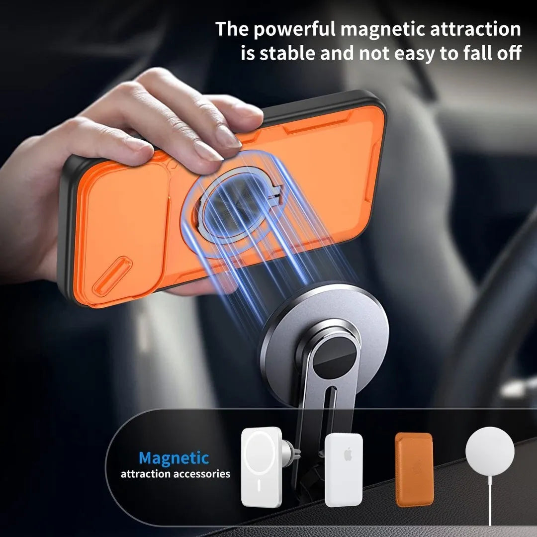 2-in-1 Magnetic Sliding Lens Case, Orange for iPhone 17 Pro Max