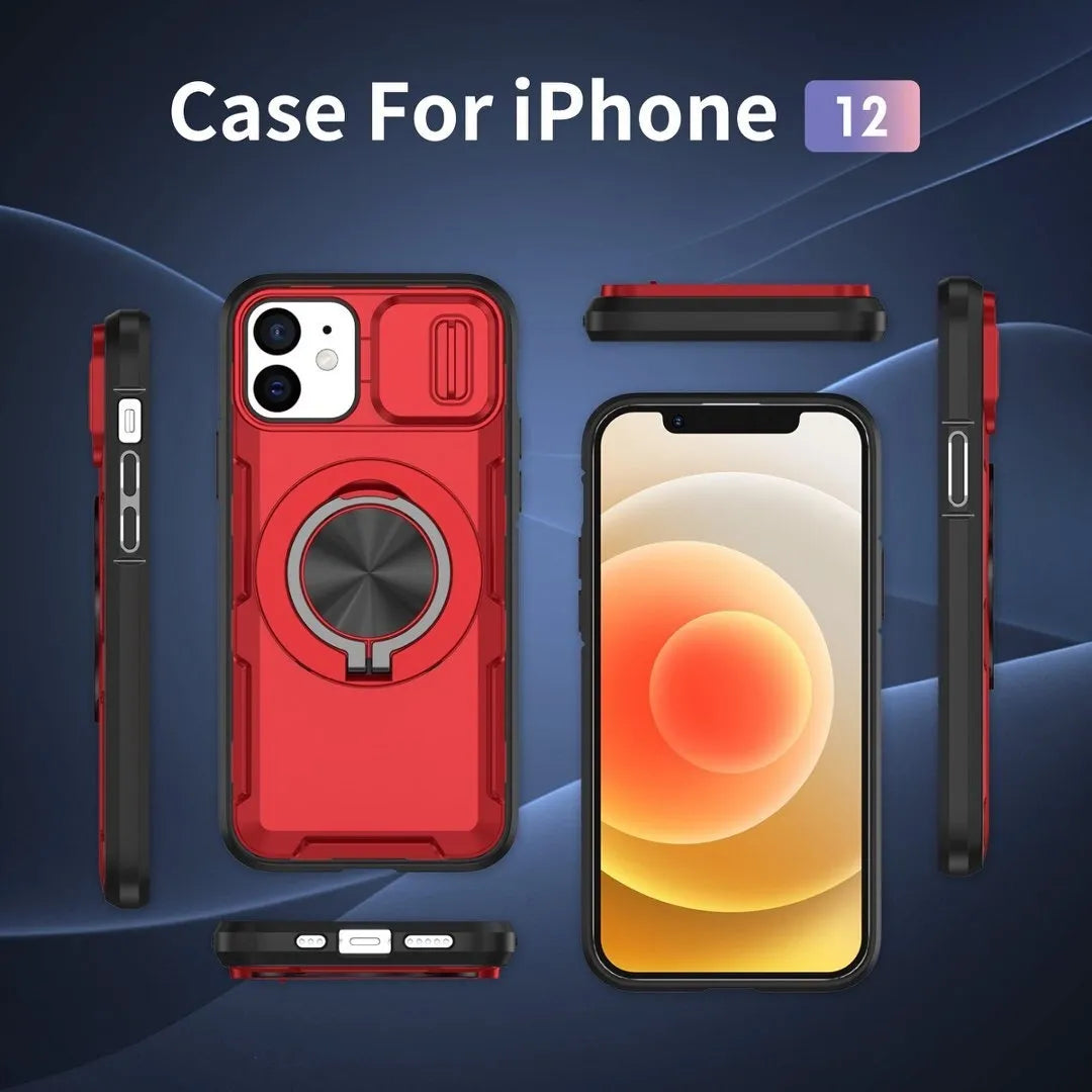 2-in-1 Magnetic Sliding Lens Case, Red for iPhone 12