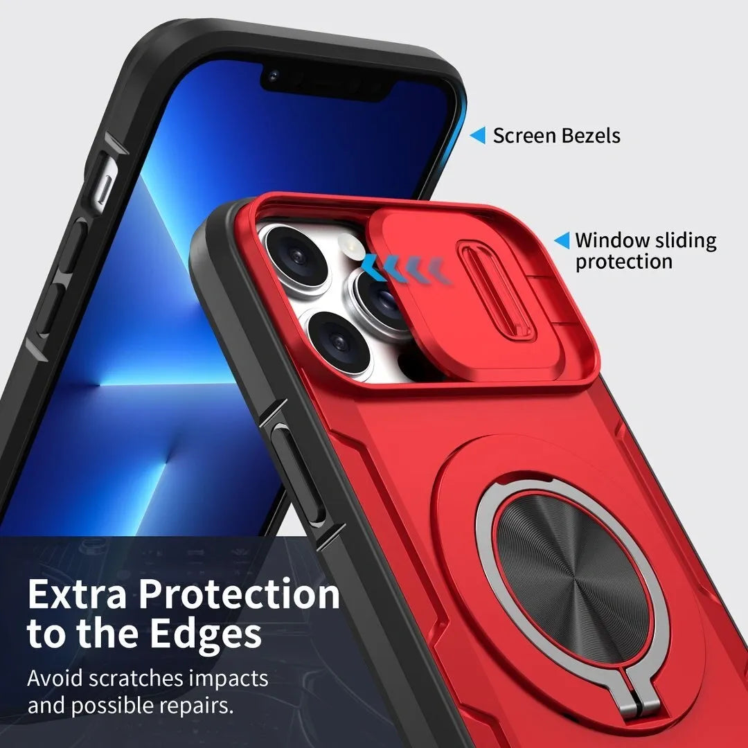 2-in-1 Magnetic Sliding Lens Case, Red for iPhone 13 Pro Max