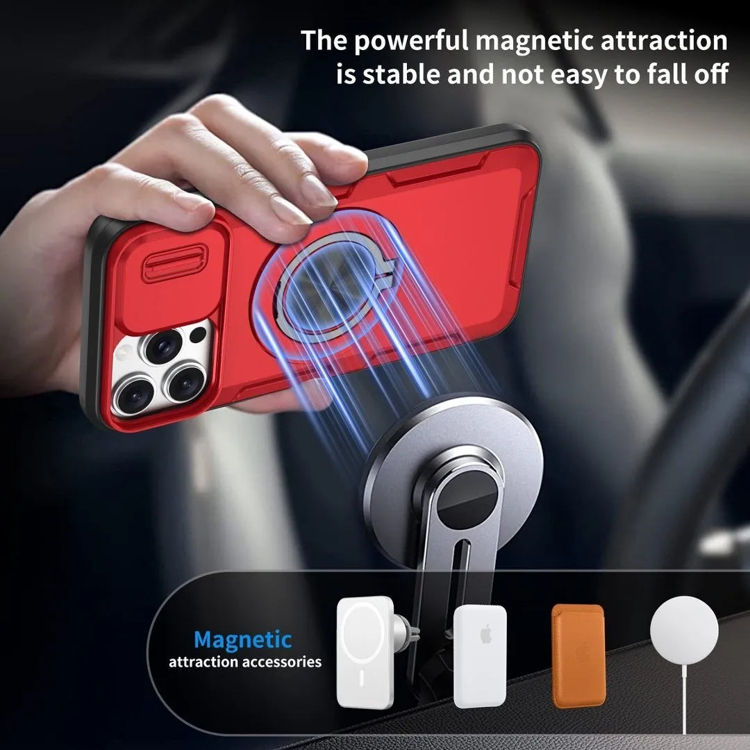 2-in-1 Magnetic Sliding Lens Case, Red for iPhone 13 Pro