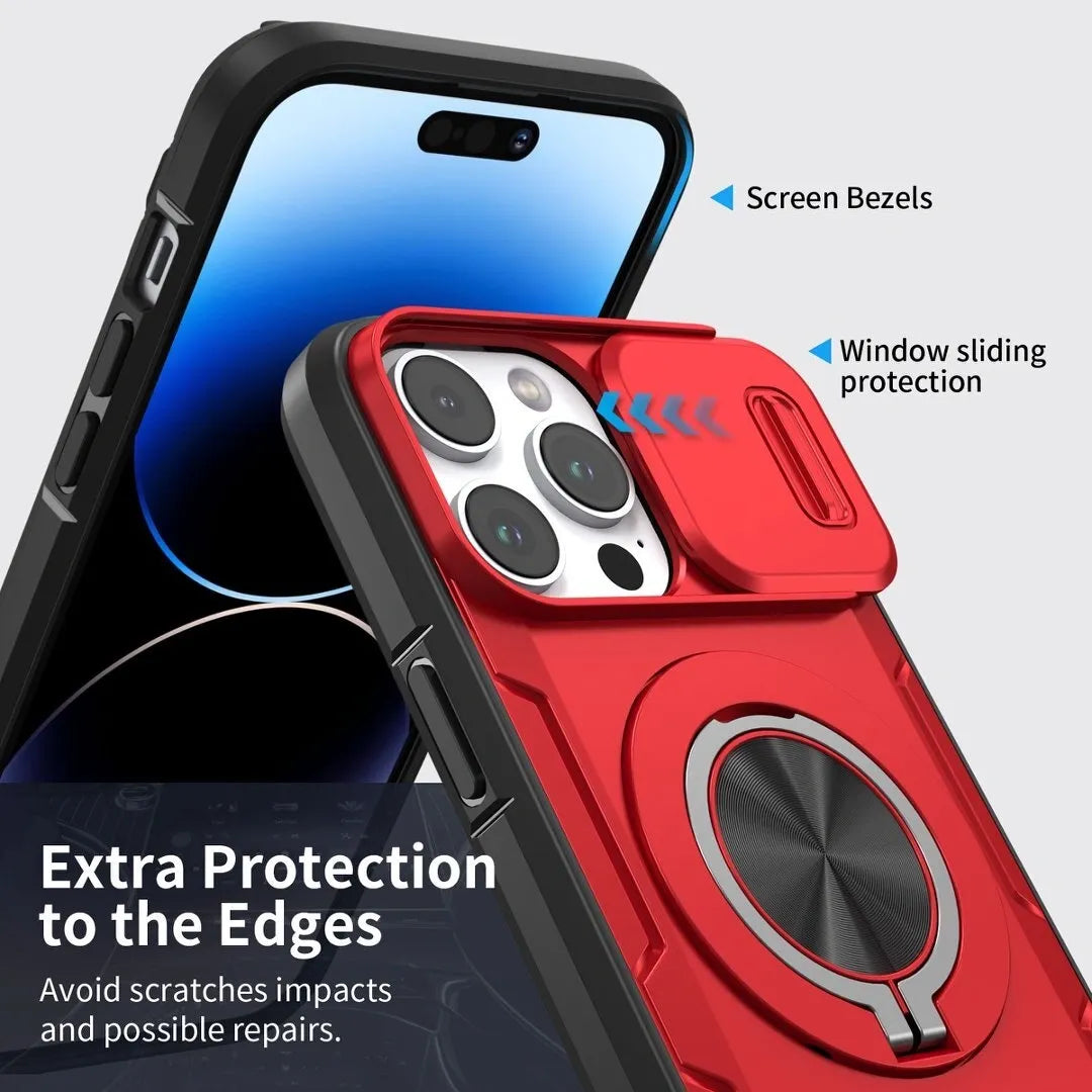 2-in-1 Magnetic Sliding Lens Case, Red for iPhone 14 Pro