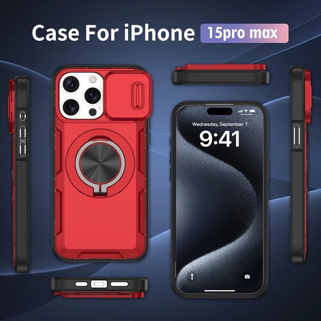 2-in-1 Magnetic Sliding Lens Case, Red for iPhone 15 Pro Max