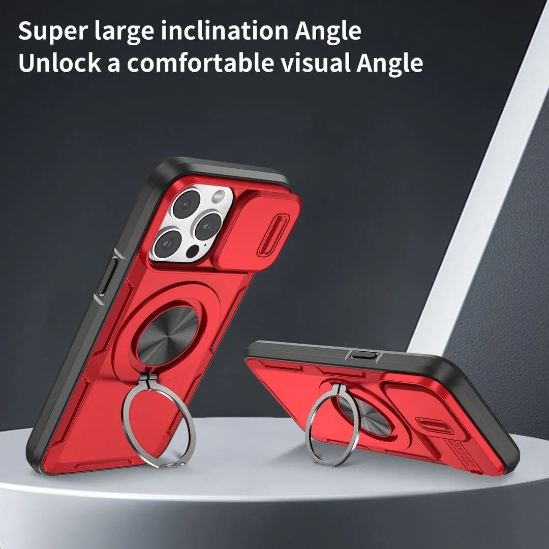 2-in-1 Magnetic Sliding Lens Case, Red for iPhone 15 Pro
