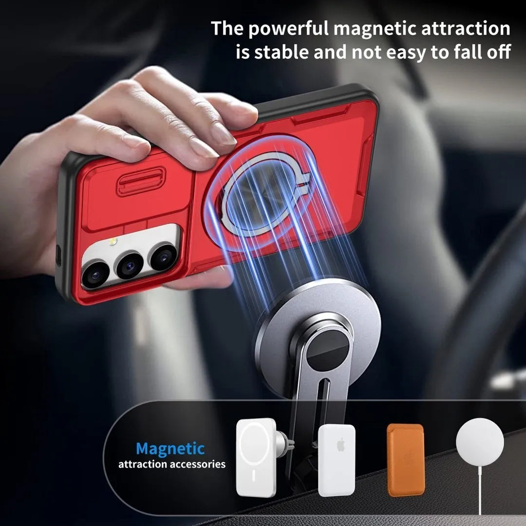 2-in-1 Magnetic Sliding Lens Case, Red for Samsung S24