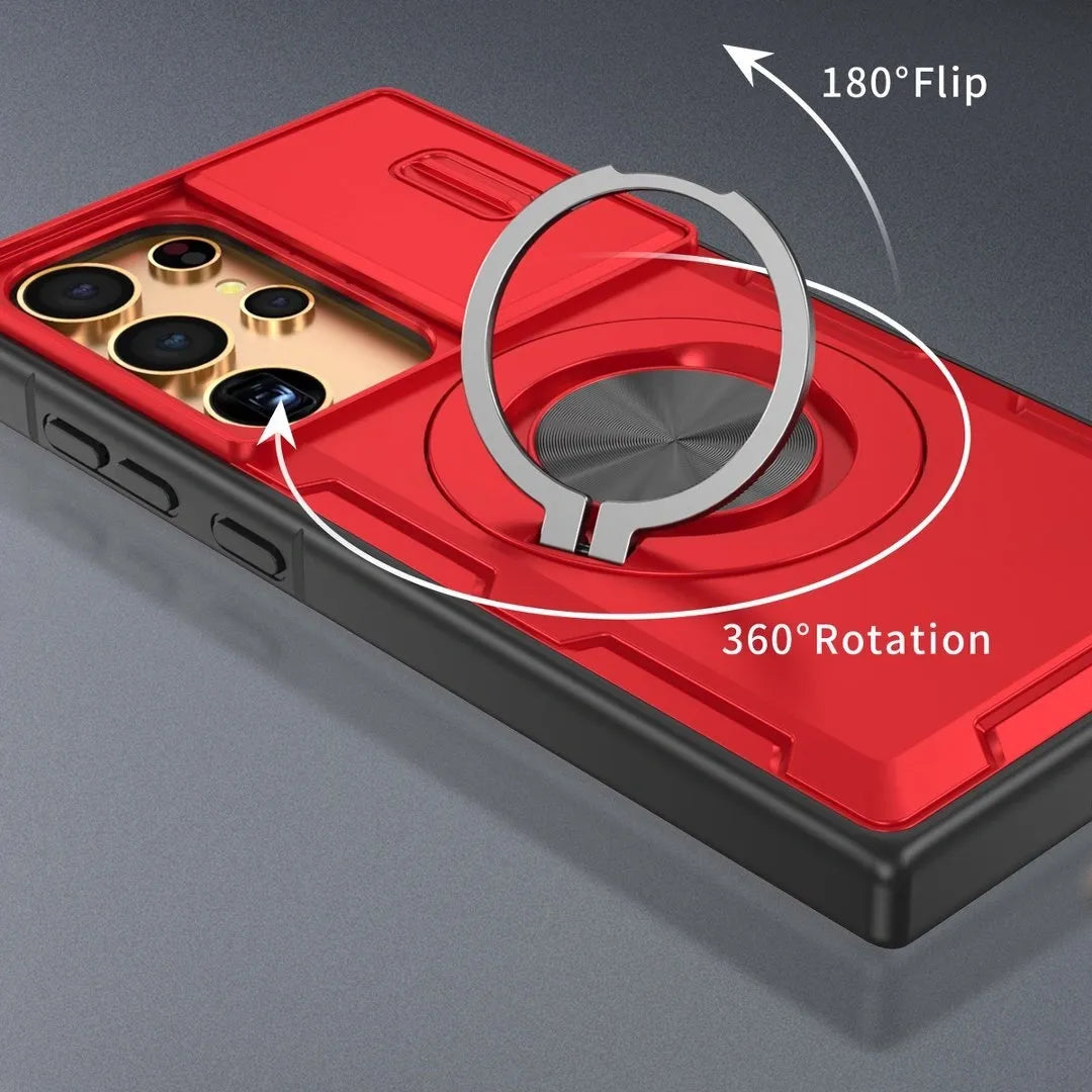 2-in-1 Magnetic Sliding Lens Case, Red for Samsung S24Ultra