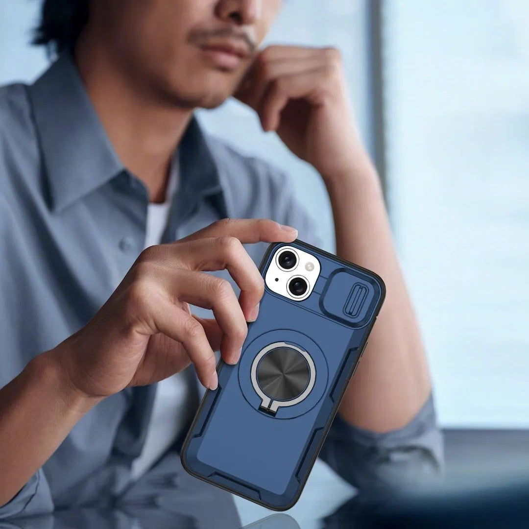 2-in-1 Magnetic Sliding Lens Case, Blue for iPhone 14 Plus
