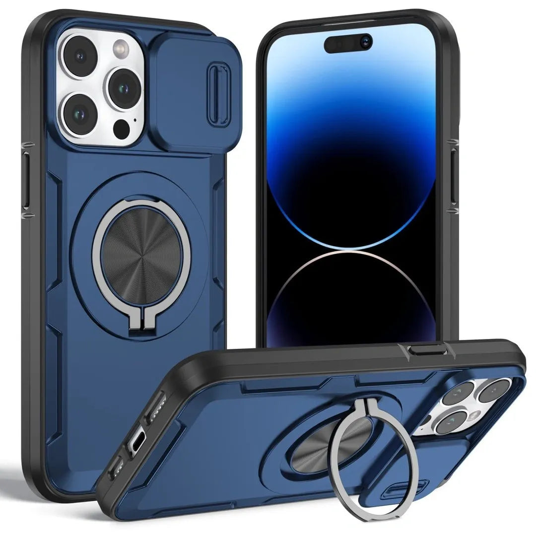 2-in-1 Magnetic Sliding Lens Case, Blue for iPhone 15 Pro
