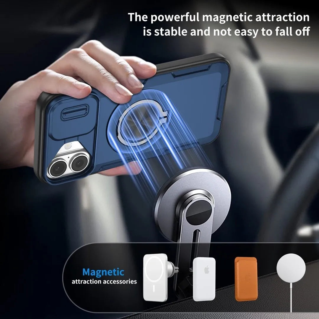 2-in-1 Magnetic Sliding Lens Case, Blue for iPhone 16 Plus