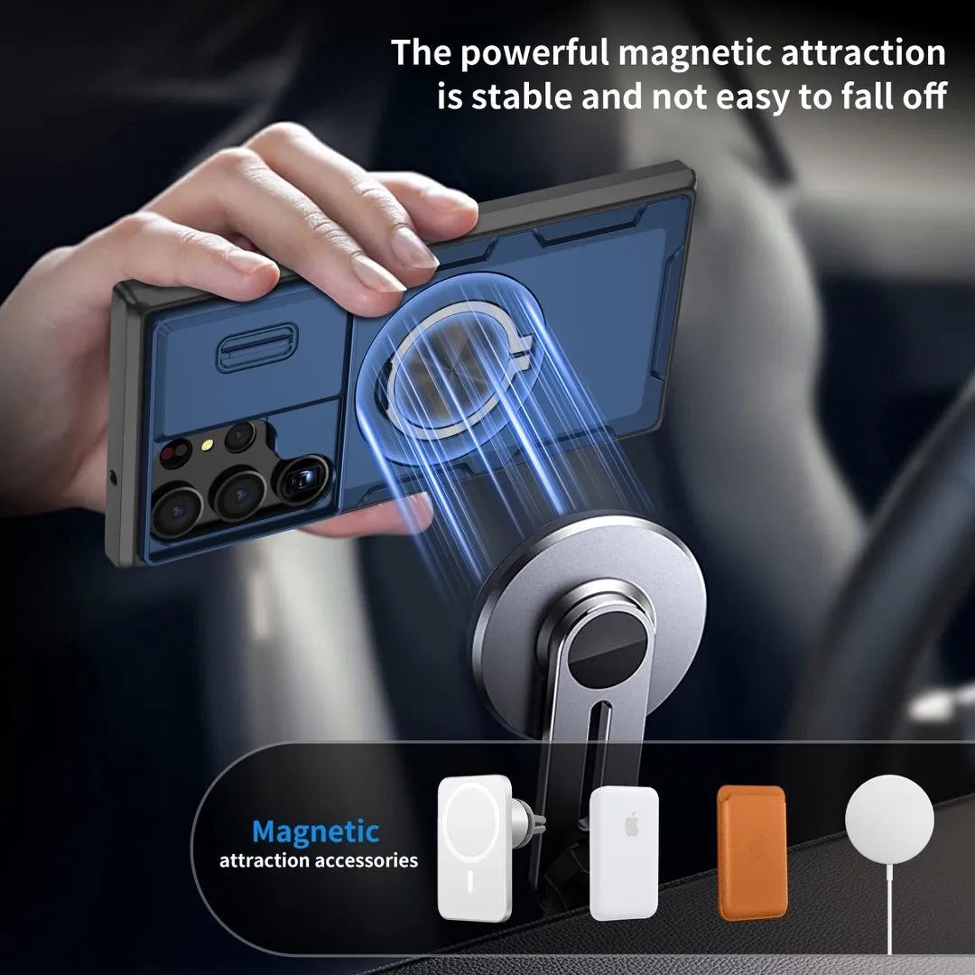 2-in-1 Magnetic Sliding Lens Case, Blue for Samsung S23Ultra