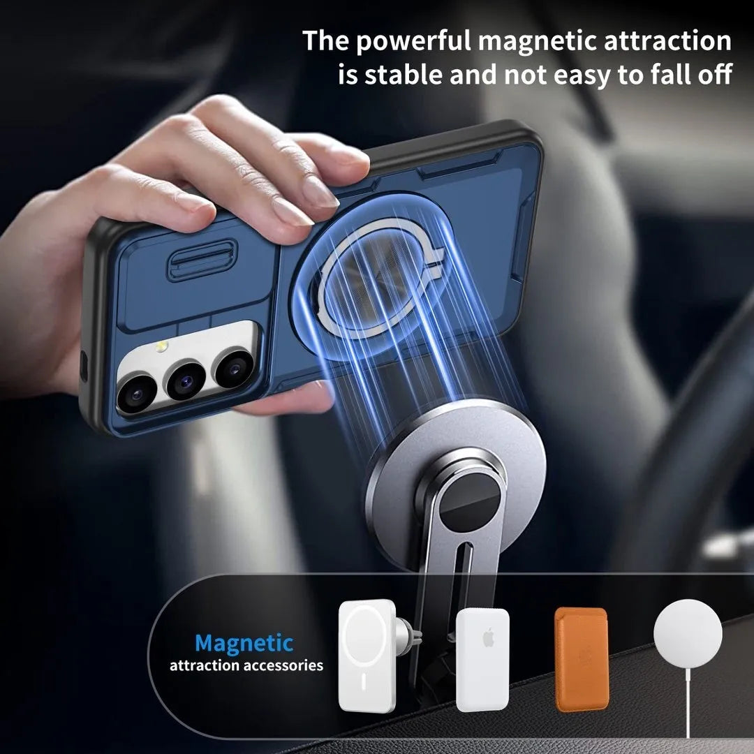 2-in-1 Magnetic Sliding Lens Case, Blue for Samsung S24