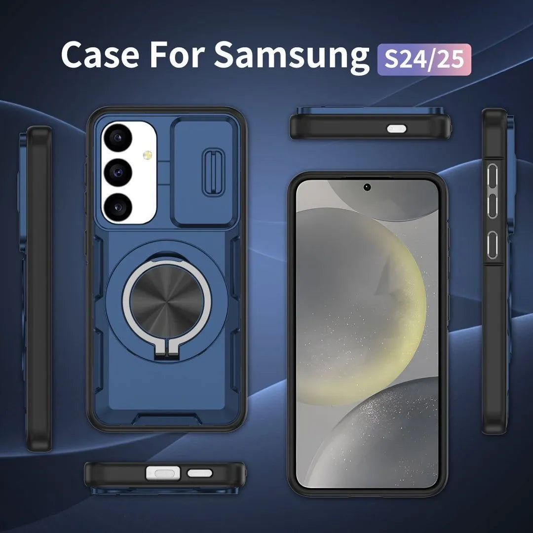 2-in-1 Magnetic Sliding Lens Case, Blue for Samsung S24