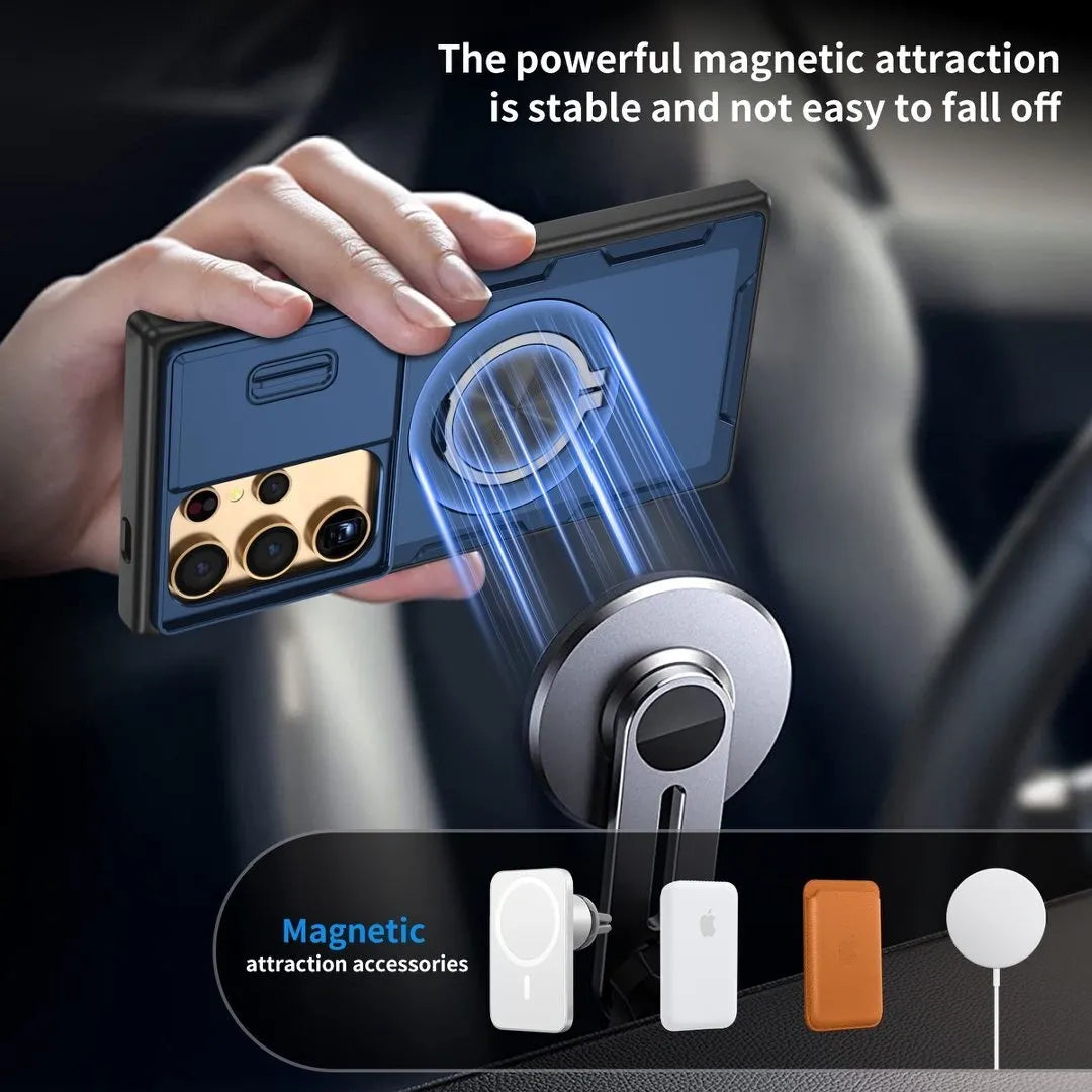 2-in-1 Magnetic Sliding Lens Case, Blue for Samsung S24Ultra