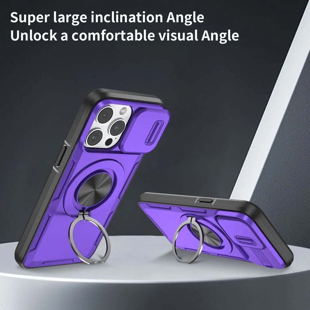 2-in-1 Magnetic Sliding Lens Case, Purple for iPhone 14 Pro