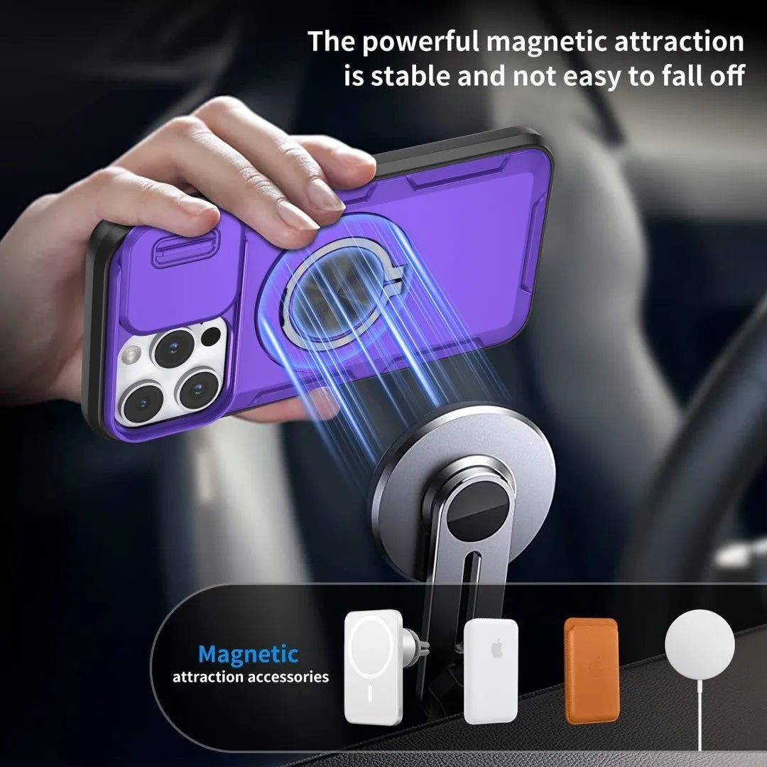 2-in-1 Magnetic Sliding Lens Case, Purple for iPhone 14 Pro