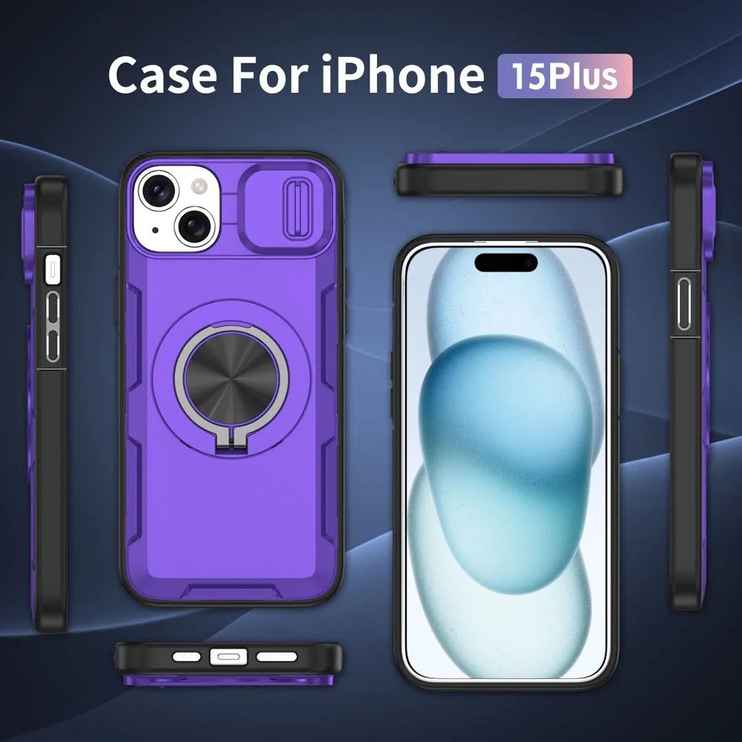 2-in-1 Magnetic Sliding Lens Case, Purple for iPhone 15 Plus