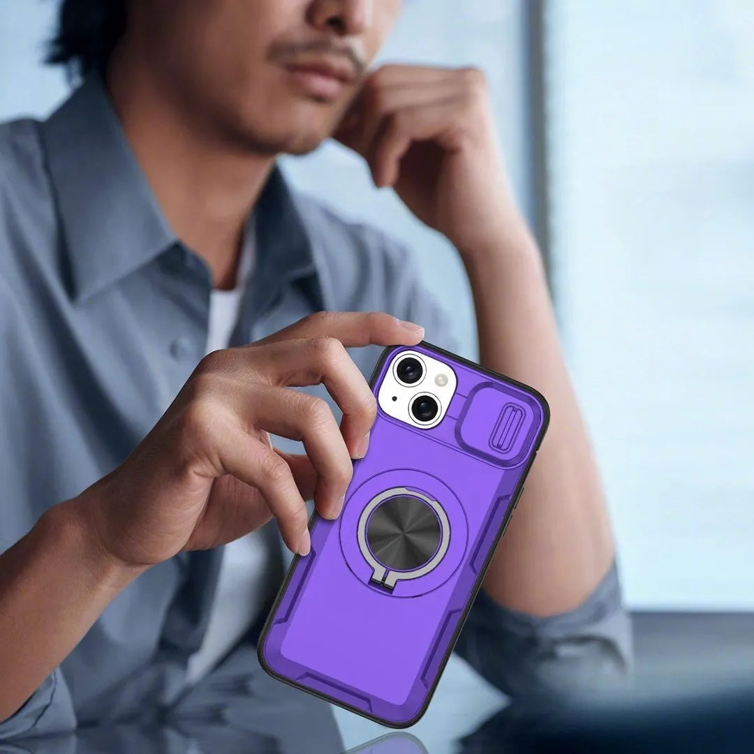 2-in-1 Magnetic Sliding Lens Case, Purple for iPhone 15 Plus