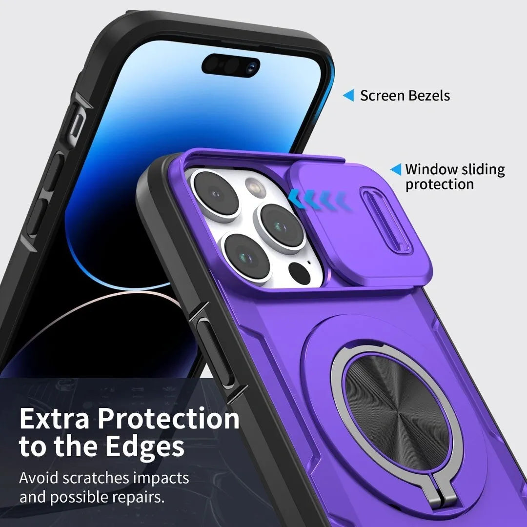 2-in-1 Magnetic Sliding Lens Case, Purple for iPhone 15Pro Max