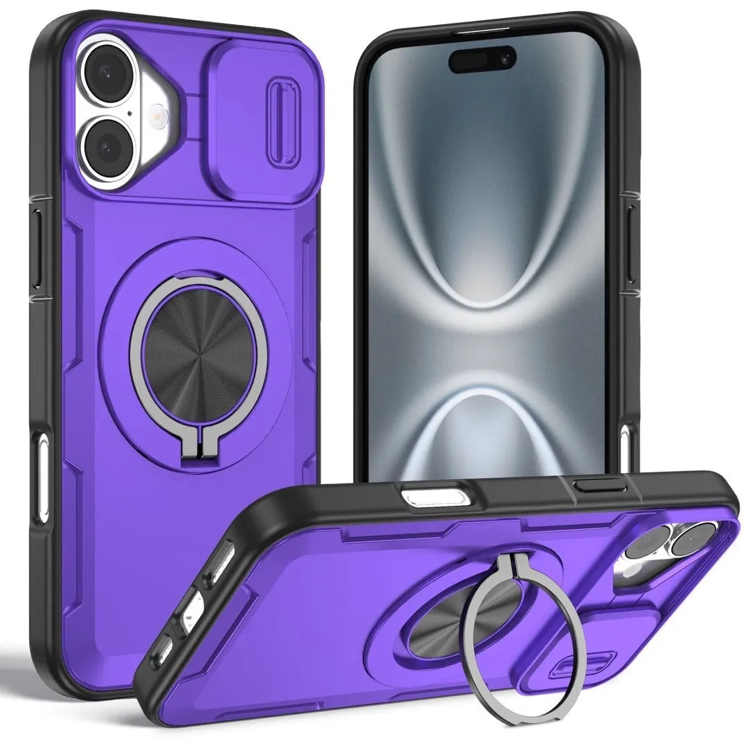 2-in-1 Magnetic Sliding Lens Case, Purple for iPhone 16 Plus