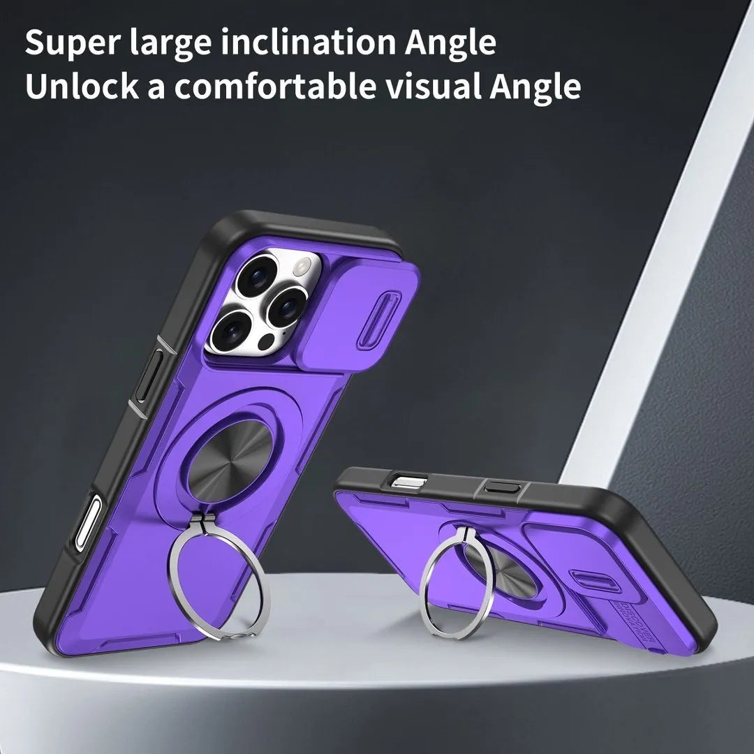 2-in-1 Magnetic Sliding Lens Case, Purple for iPhone 16 Pro