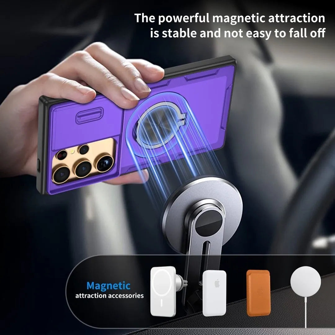 2-in-1 Magnetic Sliding Lens Case, Purple for Samsung S25Ultra