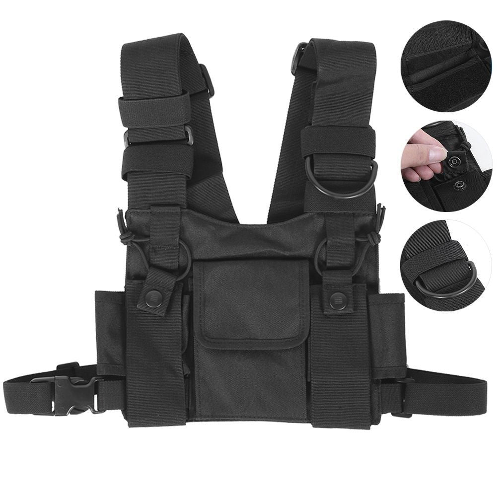 Walkie Talkie Chest Front Pack Pouch Tactics Outdoor Vest Rig Carry Bag