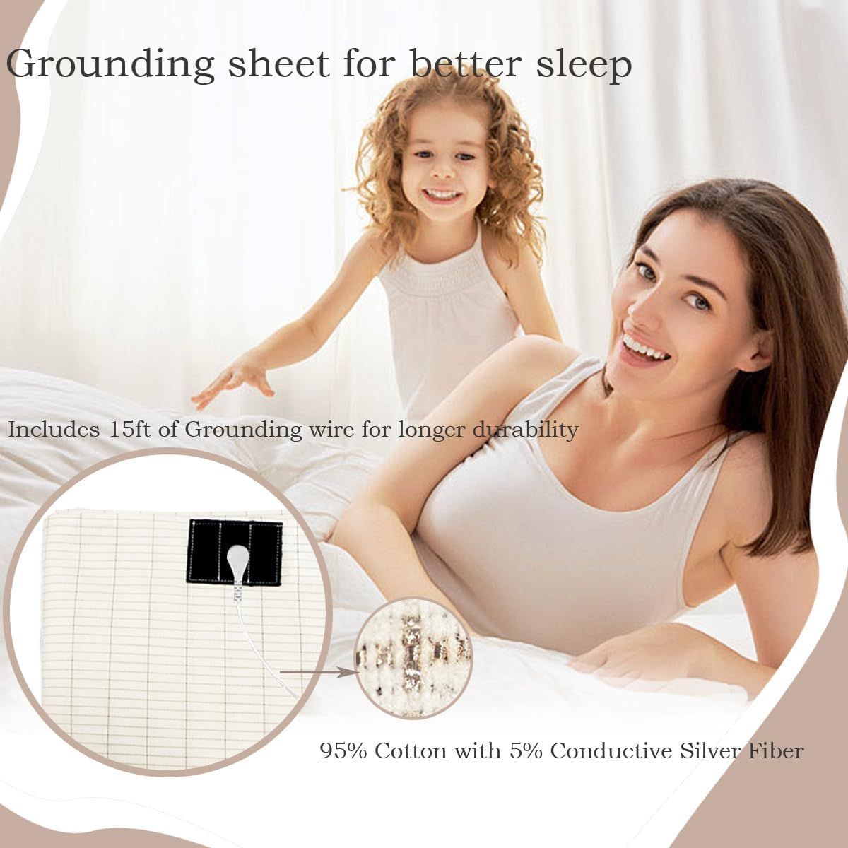 Grounding Flat Sheet, Bed Earthing Flat Sheet AU Plug Grounding Connection Cord Conductive Mat White, Flat Sheets- 90x230cm
