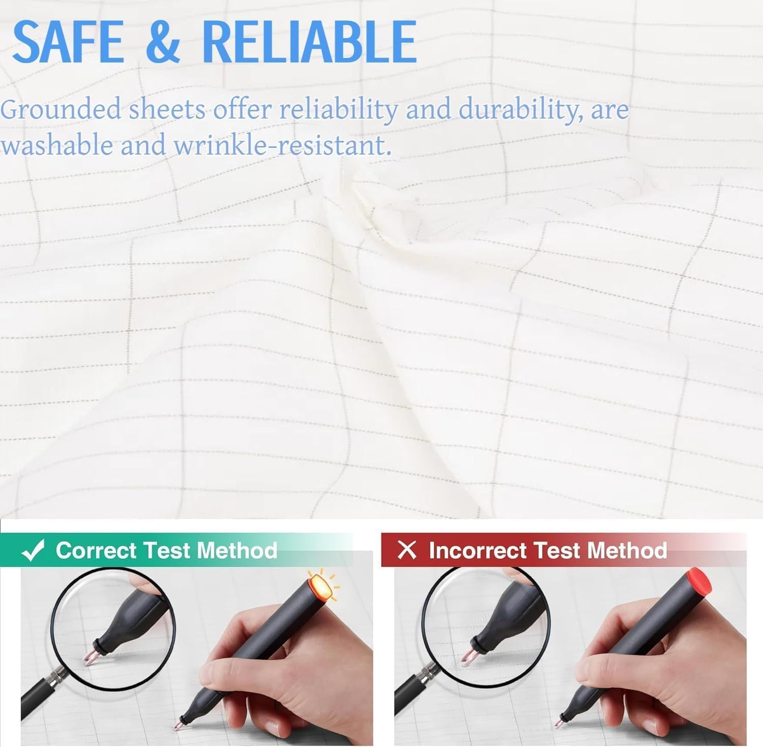 Grounding Fitted Sheet Bed Earthing Fitted Sheet AU Plug Grounding Connection Cord Conductive Mat Gray, Double 137x190cm+33cm