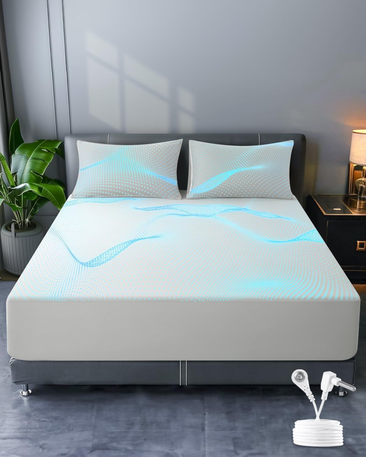 Bed Earthing Fitted Sheet AU Plug Grounding Connection Cord Conductive Mat Fiteed White, Double 137x190cm+33cm