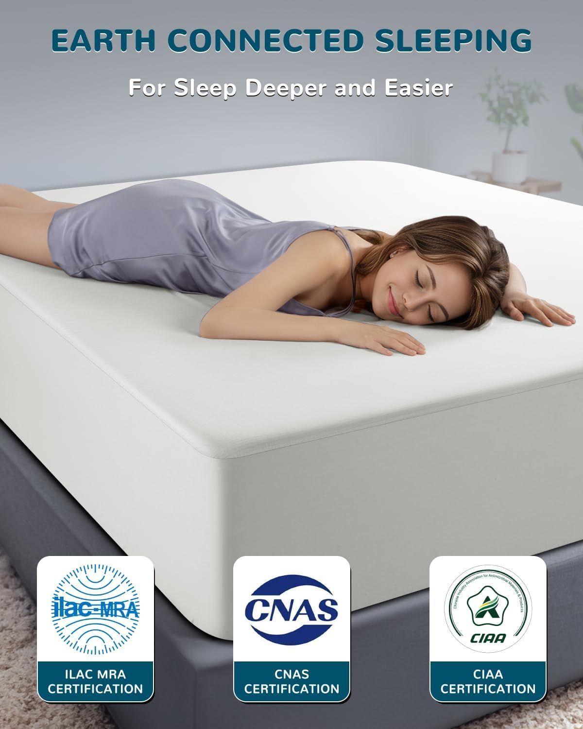Bed Earthing Fitted Sheet AU Plug Grounding Connection Cord Conductive Mat Fiteed White, Double 137x190cm+33cm