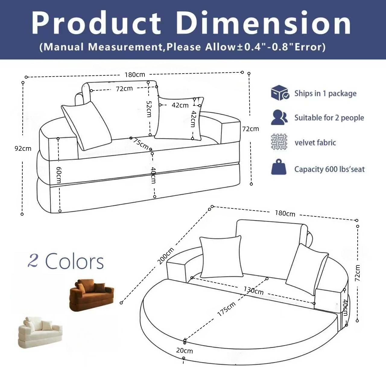 Multifunctional Round convertible Sofa Bed Compressed Packaging - Orange