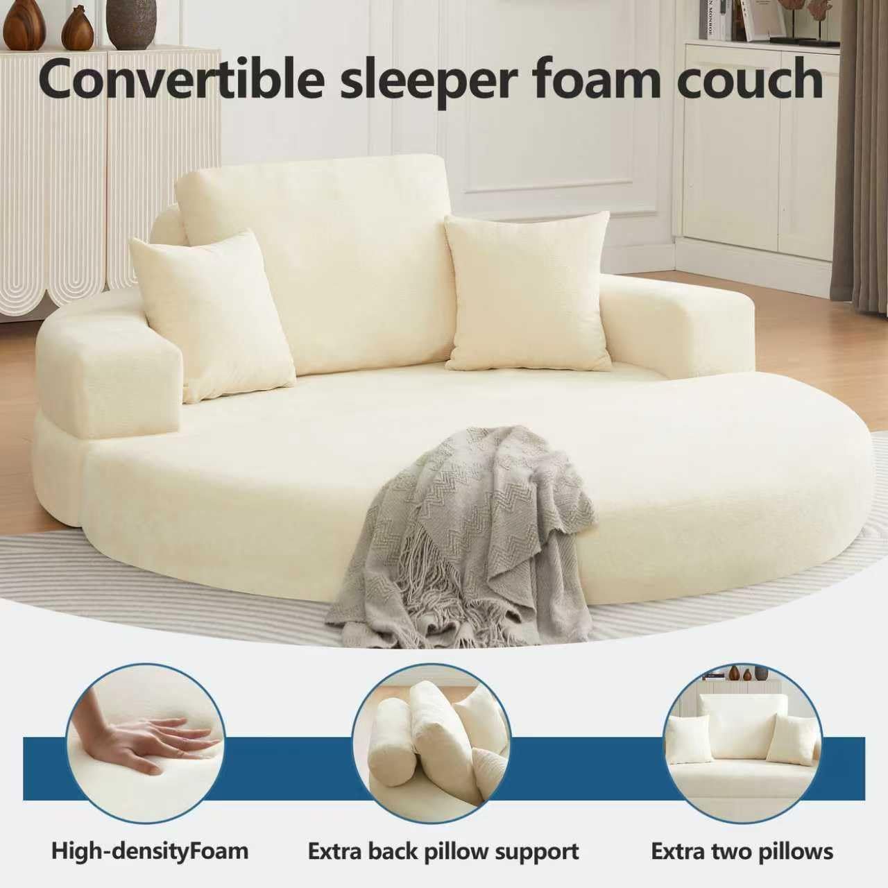 Multifunctional Round convertible Sofa Bed Compressed Packaging - Beige