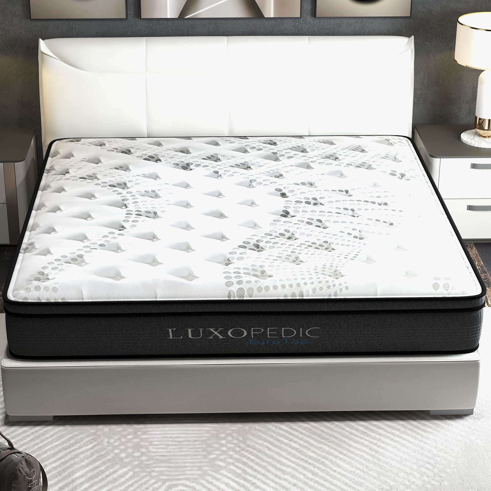 Luxopedic Pocket Spring Mattress 5 Zone 32CM Euro Top Memory Foam Medium Firm - Double - White Grey