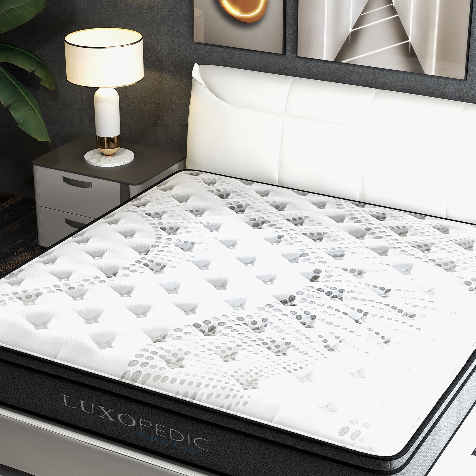 Luxopedic Pocket Spring Mattress 5 Zone 32CM Euro Top Memory Foam Medium Firm - Double - White Grey