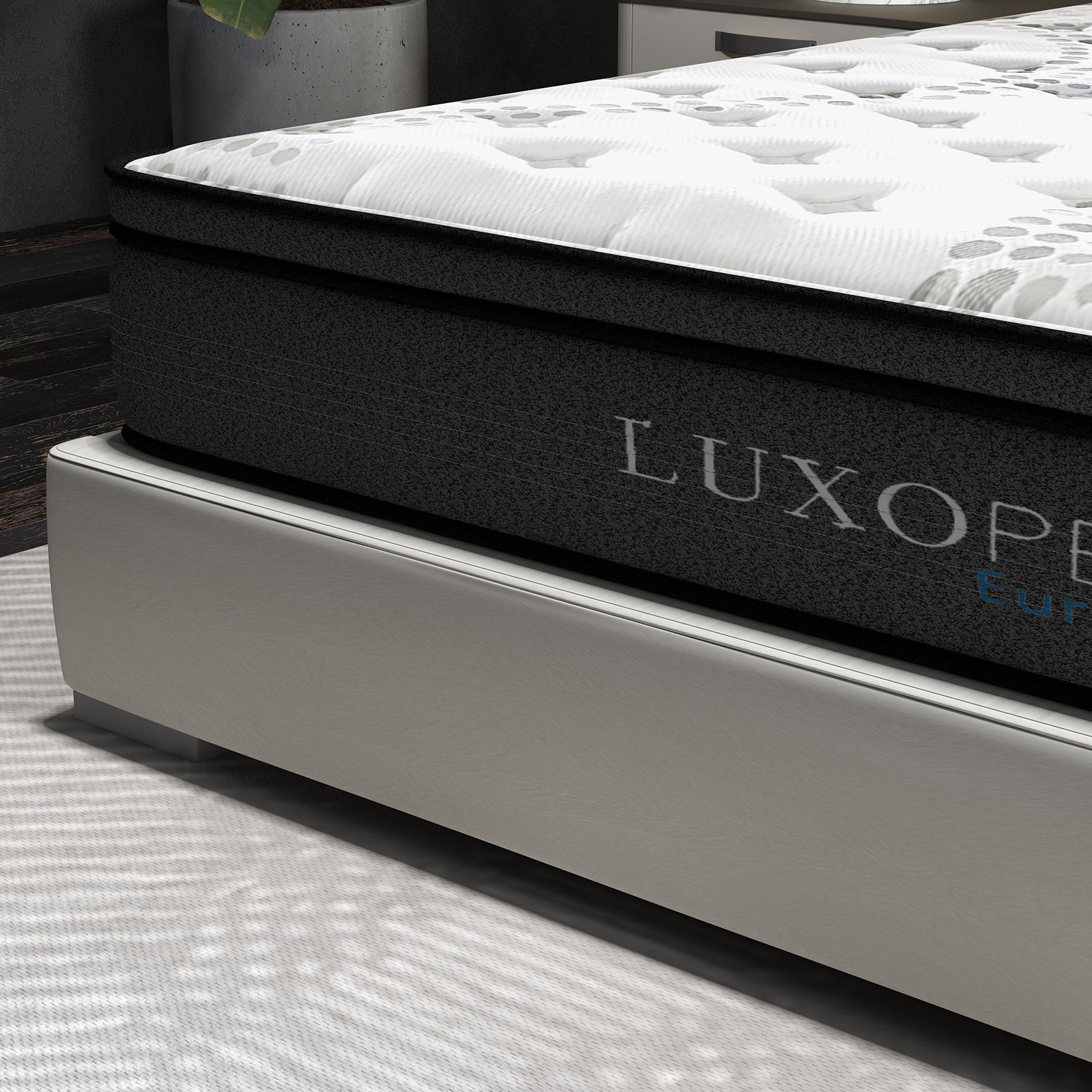 Luxopedic Pocket Spring Mattress 5 Zone 32CM Euro Top Memory Foam Medium Firm - Double - White Grey