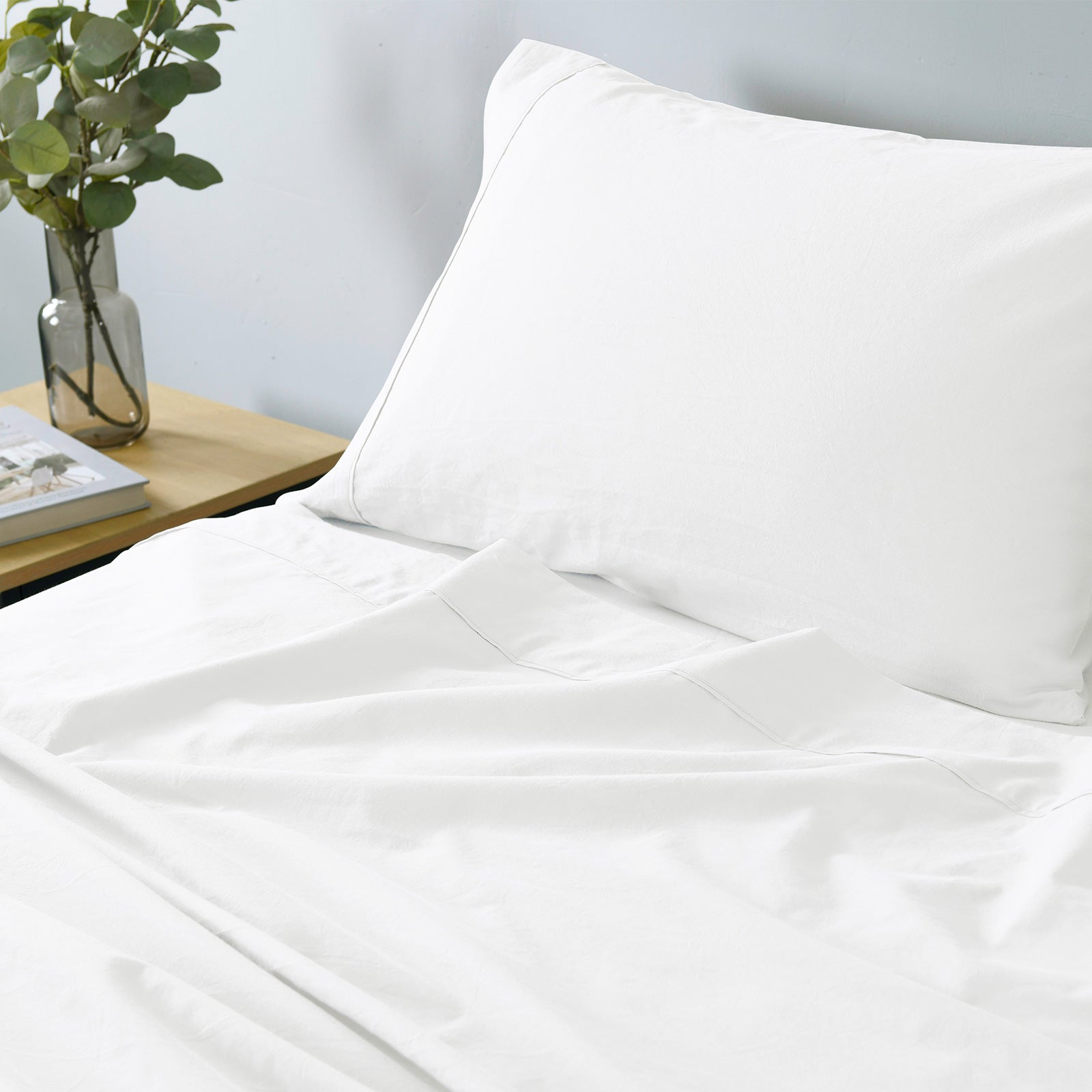 Royal Comfort Vintage Washed 100% Cotton Sheet Set Fitted Flat Sheet Pillowcases - Queen - White