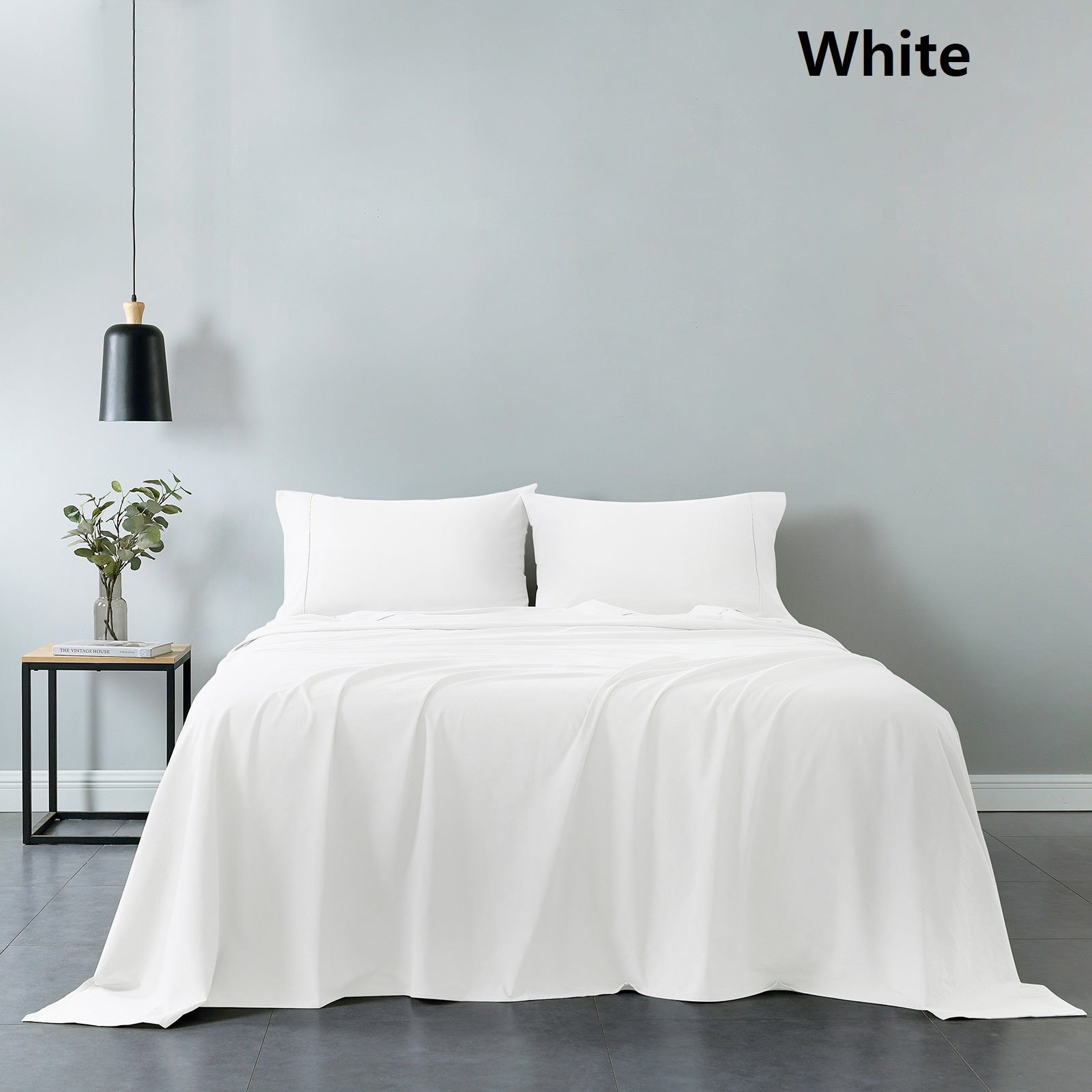 Royal Comfort Vintage Washed 100% Cotton Sheet Set Fitted Flat Sheet Pillowcases - King - White