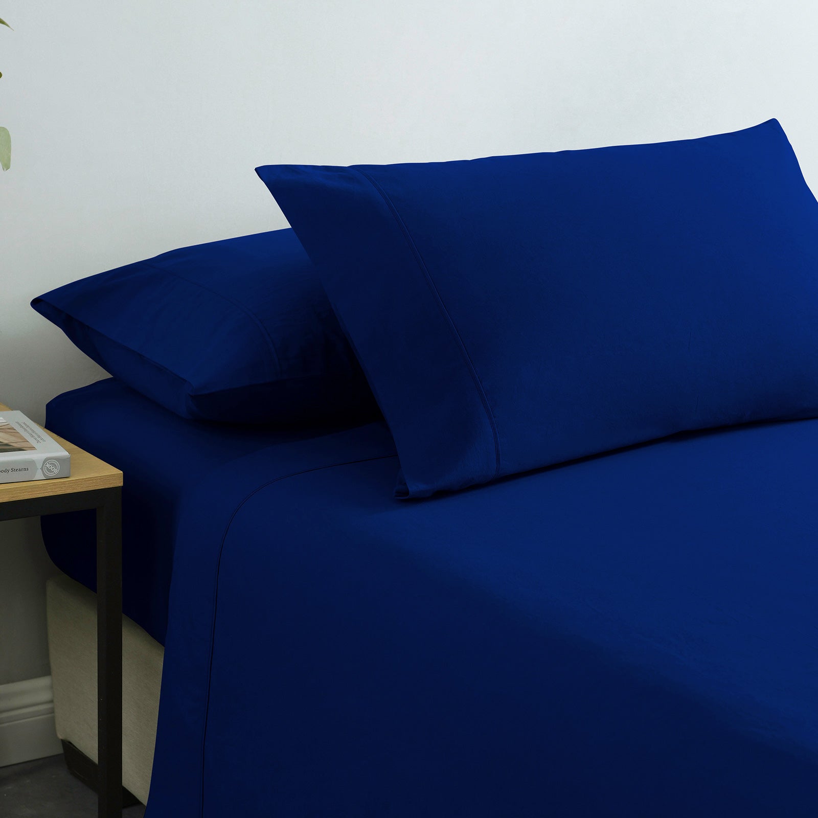 Royal Comfort Vintage Washed 100% Cotton Sheet Set Fitted Flat Sheet Pillowcases - King - Royal Blue