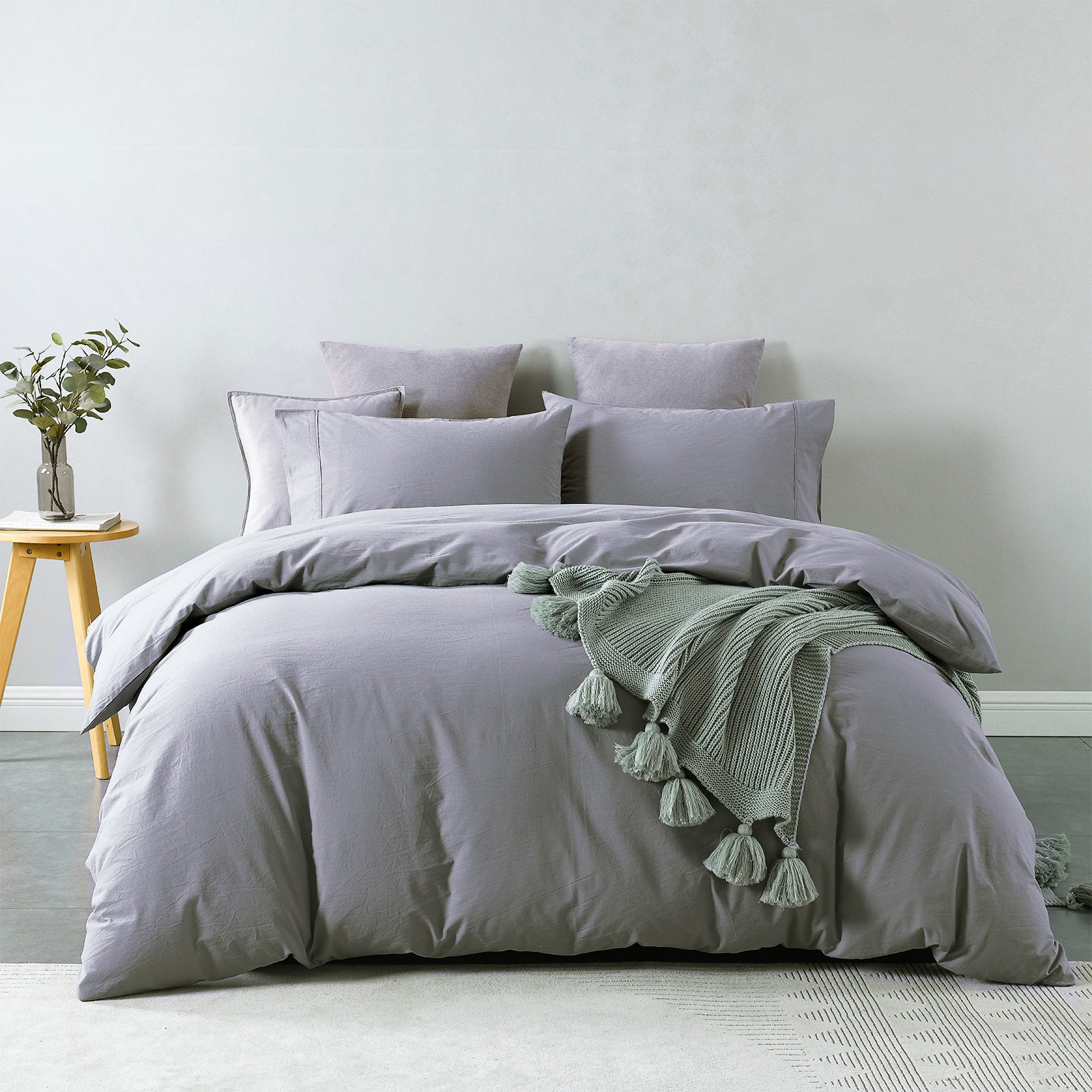 Royal Comfort Vintage Washed 100% Cotton Quilt Cover Set Bedding Ultra Soft - Single - Grey