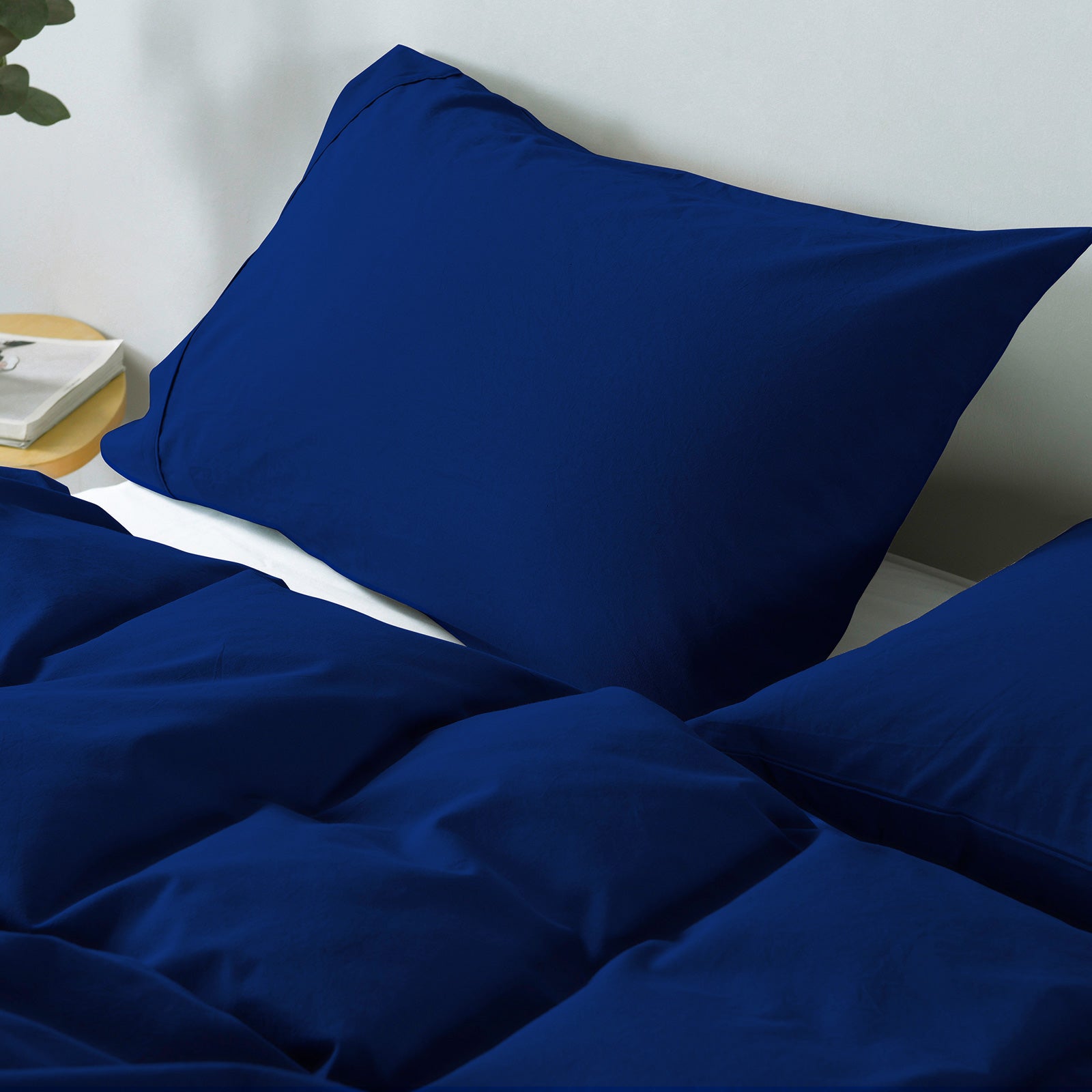 Royal Comfort Vintage Washed 100% Cotton Quilt Cover Set Bedding Ultra Soft - Single - Royal Blue