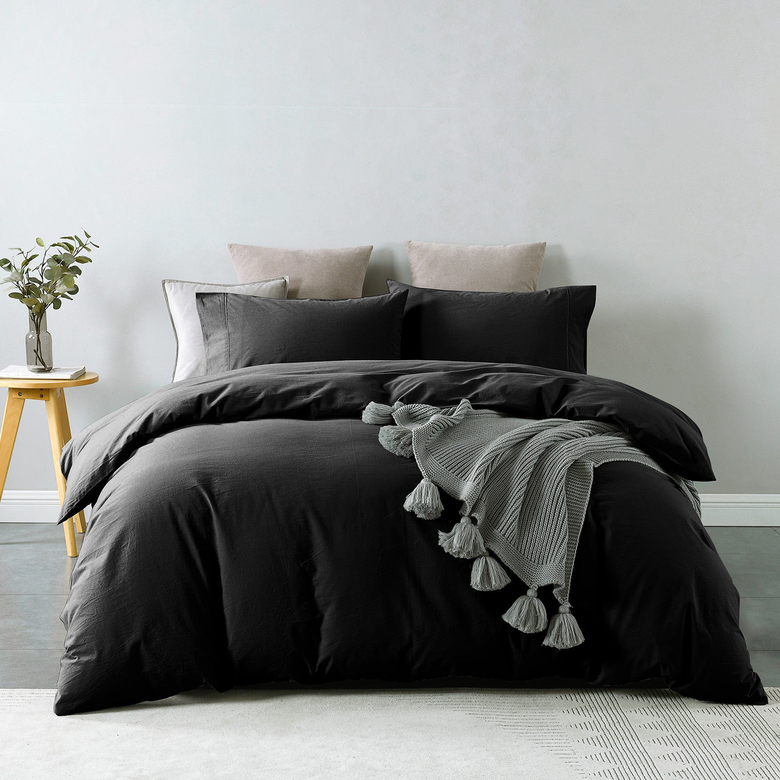 Royal Comfort Vintage Washed 100% Cotton Quilt Cover Set Bedding Ultra Soft - Double - Charcoal