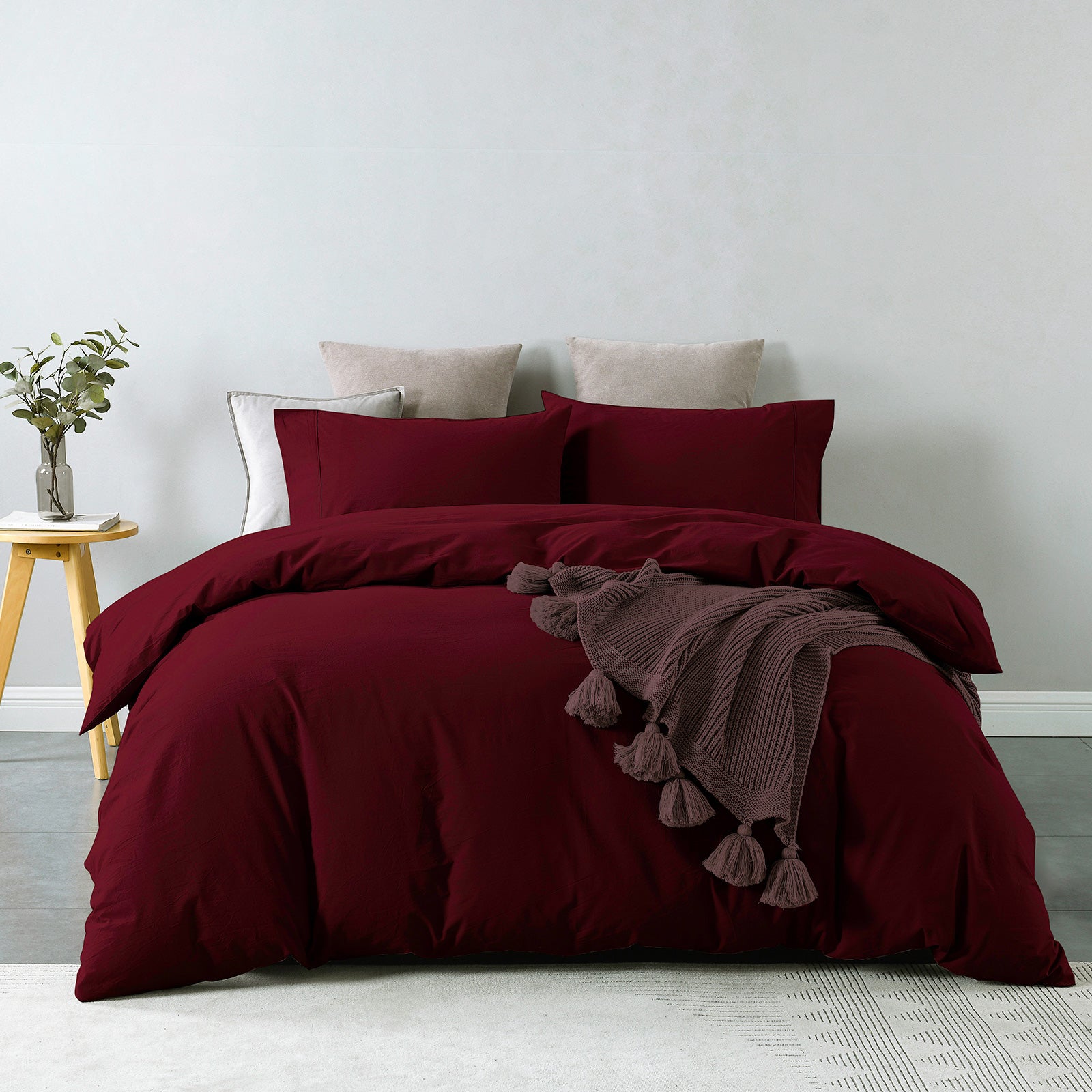 Ultra Soft Vintage Washed Cotton King Quilt Set - Mulled Wine Royal Comfort