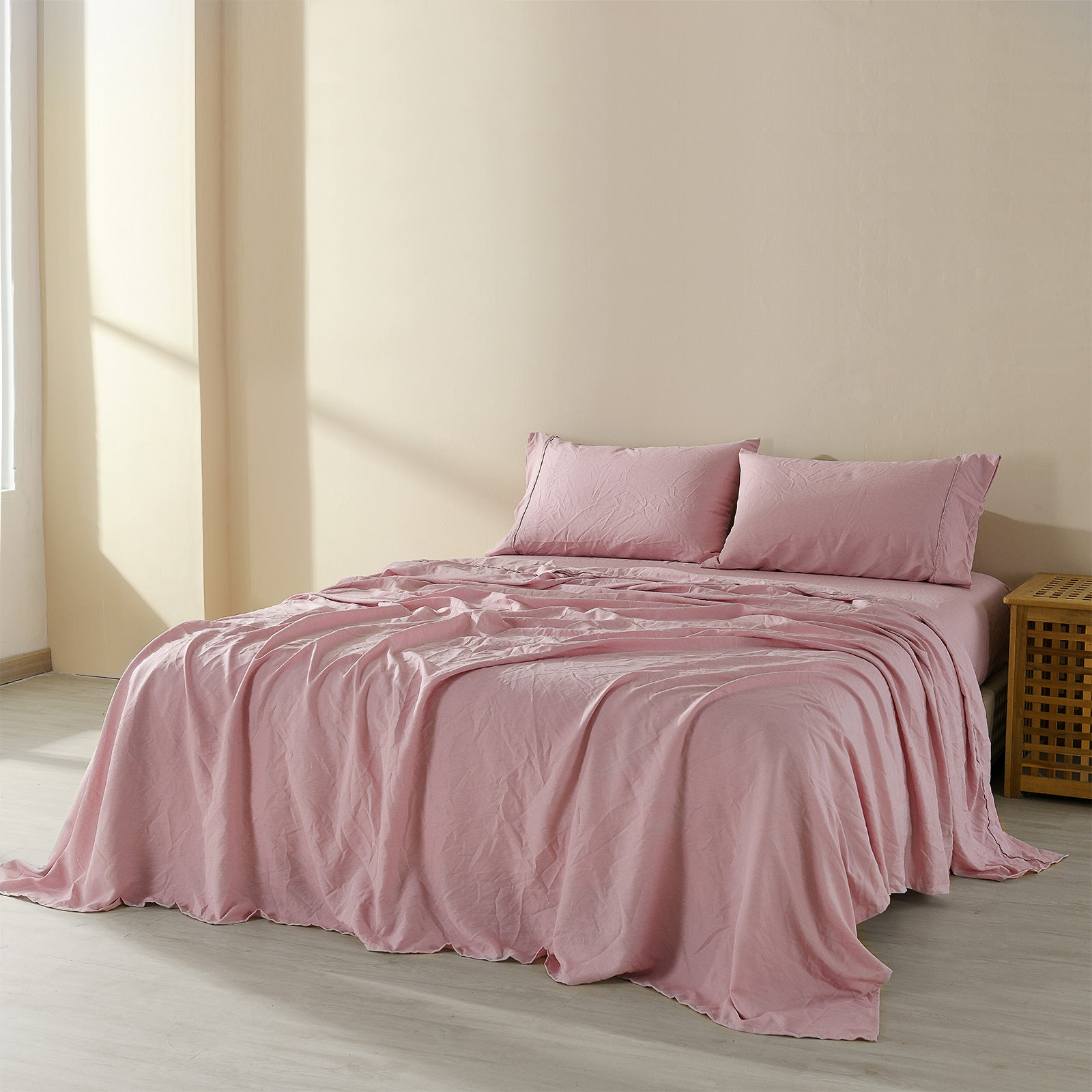 Royal Comfort Flax Linen Blend Sheet Set Bedding Luxury Breathable Ultra Soft - Queen - Mauve