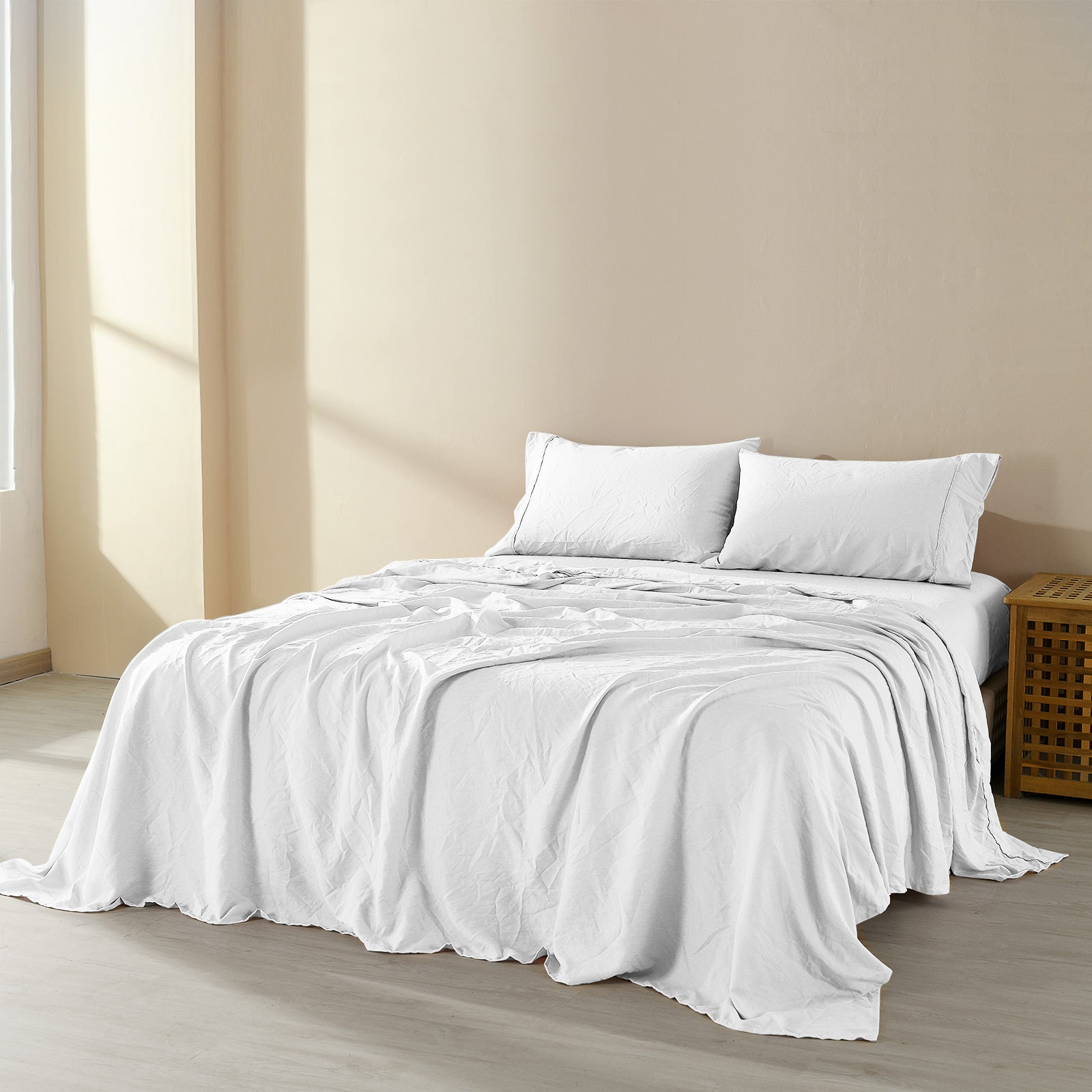 Royal Comfort Flax Linen Blend Sheet Set Bedding Luxury Breathable Ultra Soft - King - White