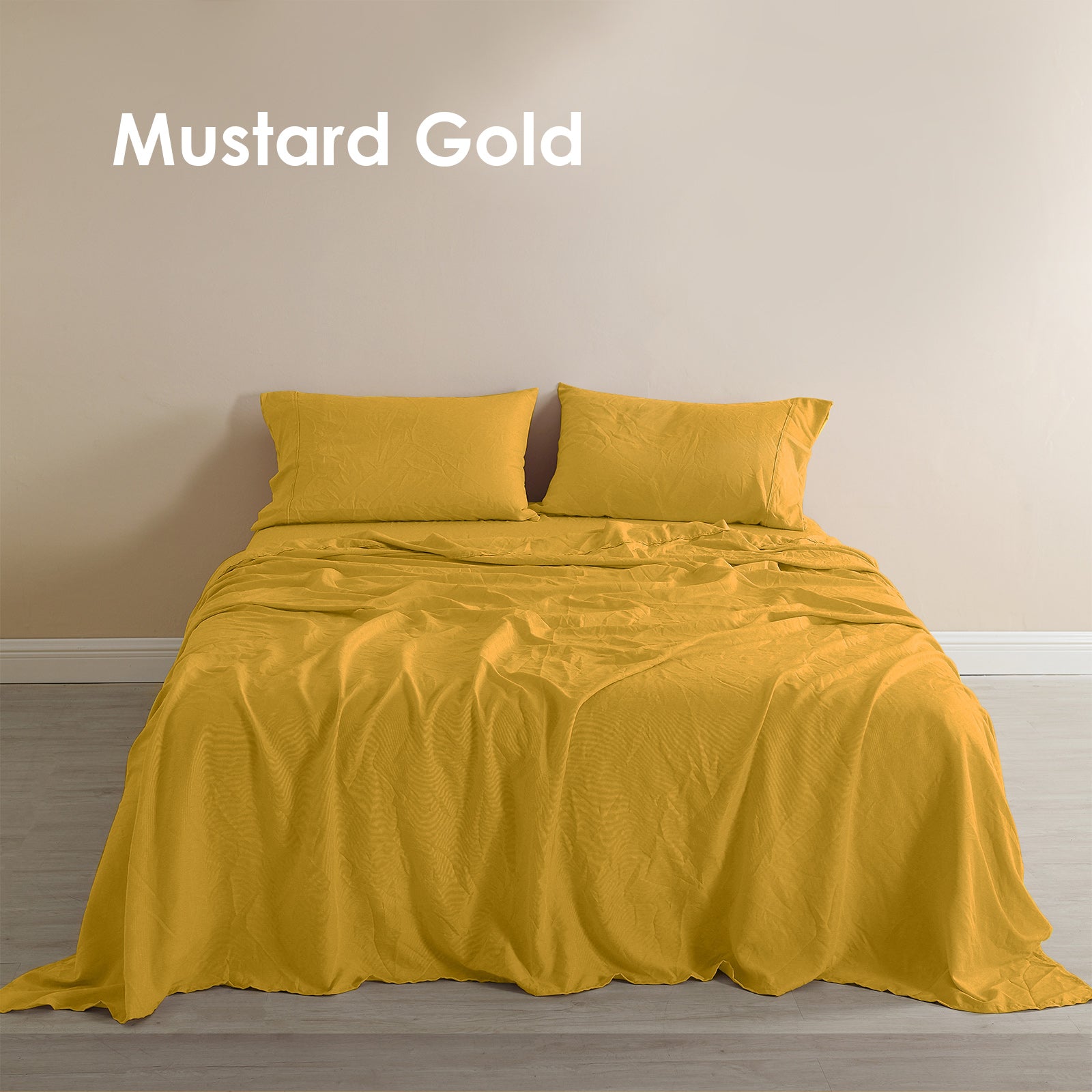 Royal Comfort Flax Linen Blend Sheet Set Bedding Luxury Breathable Ultra Soft - King - Mustard Gold