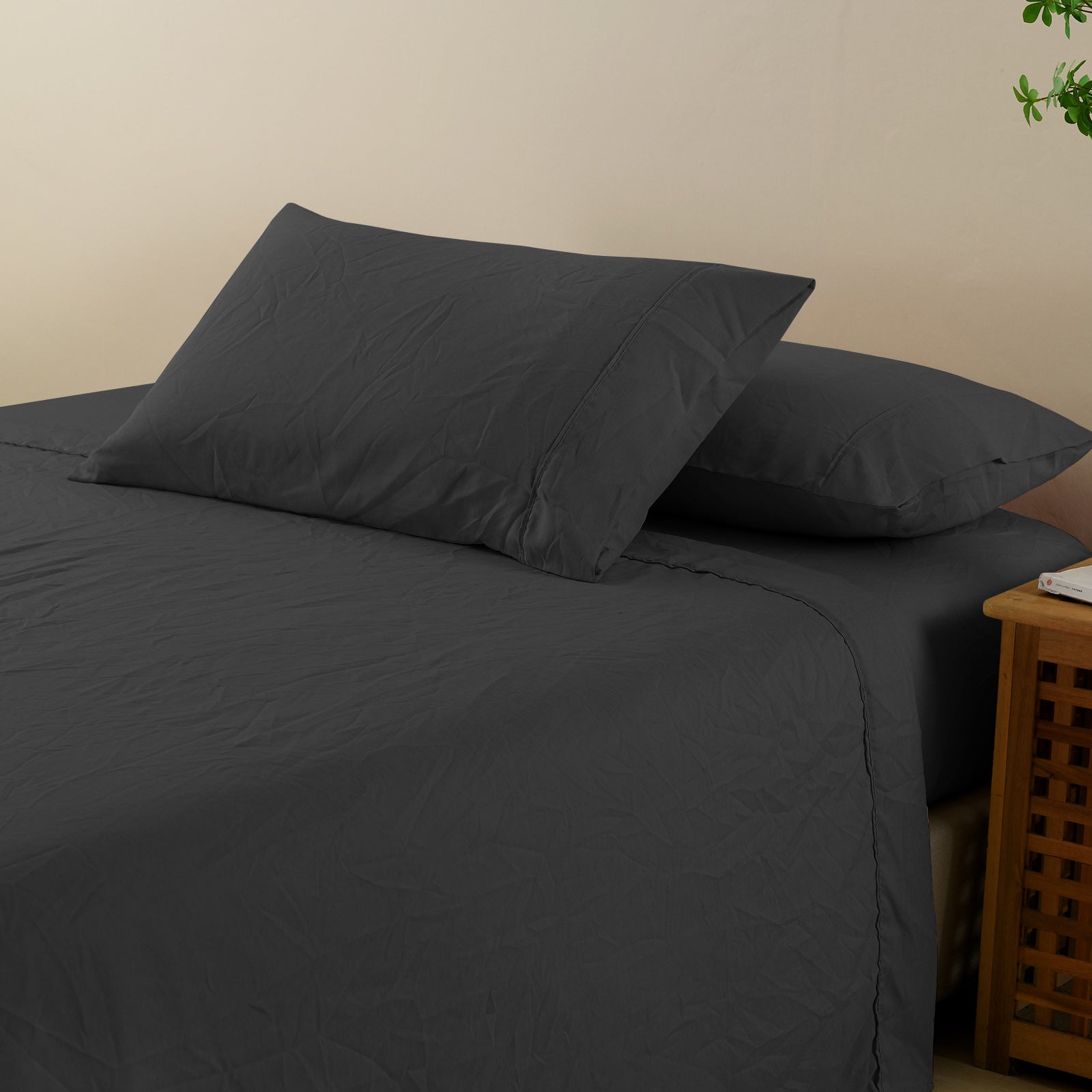 Royal Comfort Flax Linen Blend Sheet Set Bedding Luxury Breathable Ultra Soft - King - Charcoal