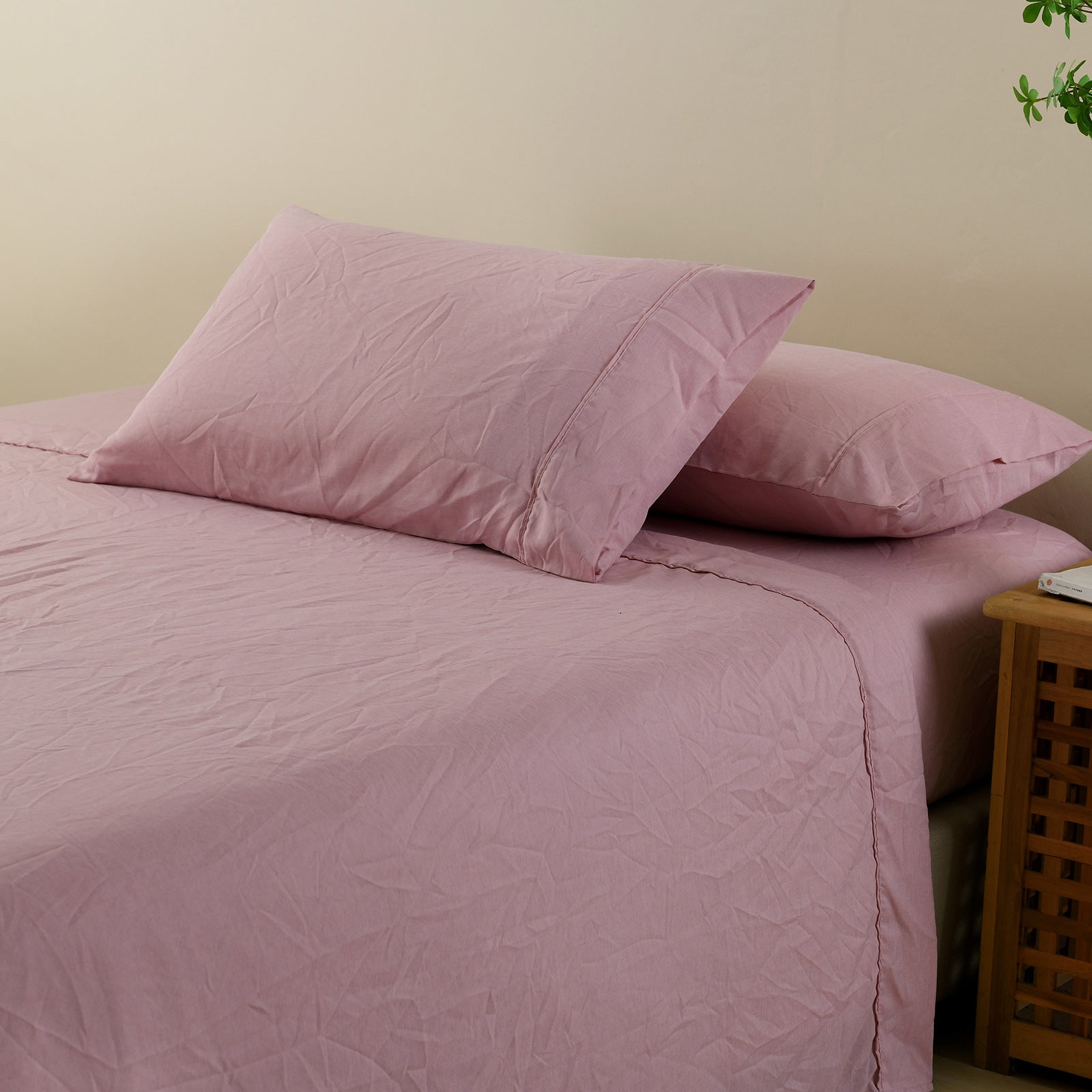 Royal Comfort Flax Linen Blend Sheet Set Bedding Luxury Breathable Ultra Soft - King - Mauve