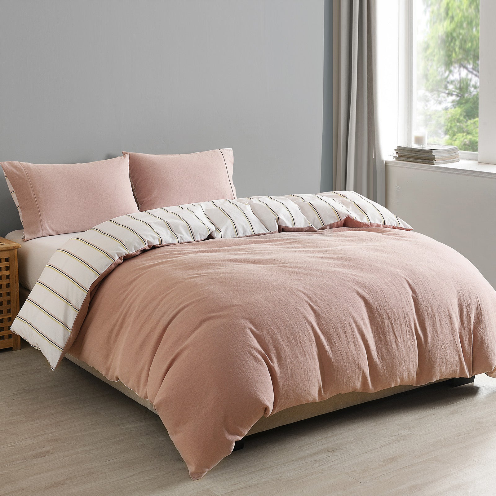 Hemp Cotton Blend Quilt Cover Set, Queen, Dusk Pink - Royal Comfort