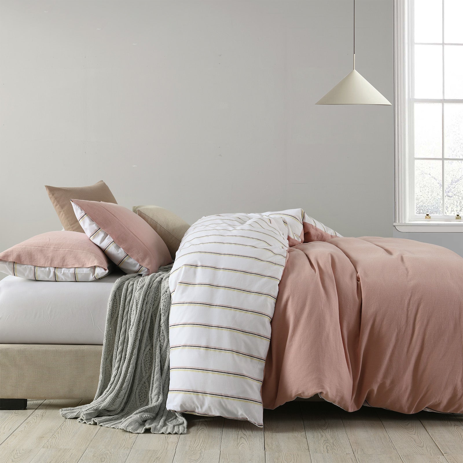 Hemp Cotton Blend Quilt Cover Set, Queen, Dusk Pink - Royal Comfort