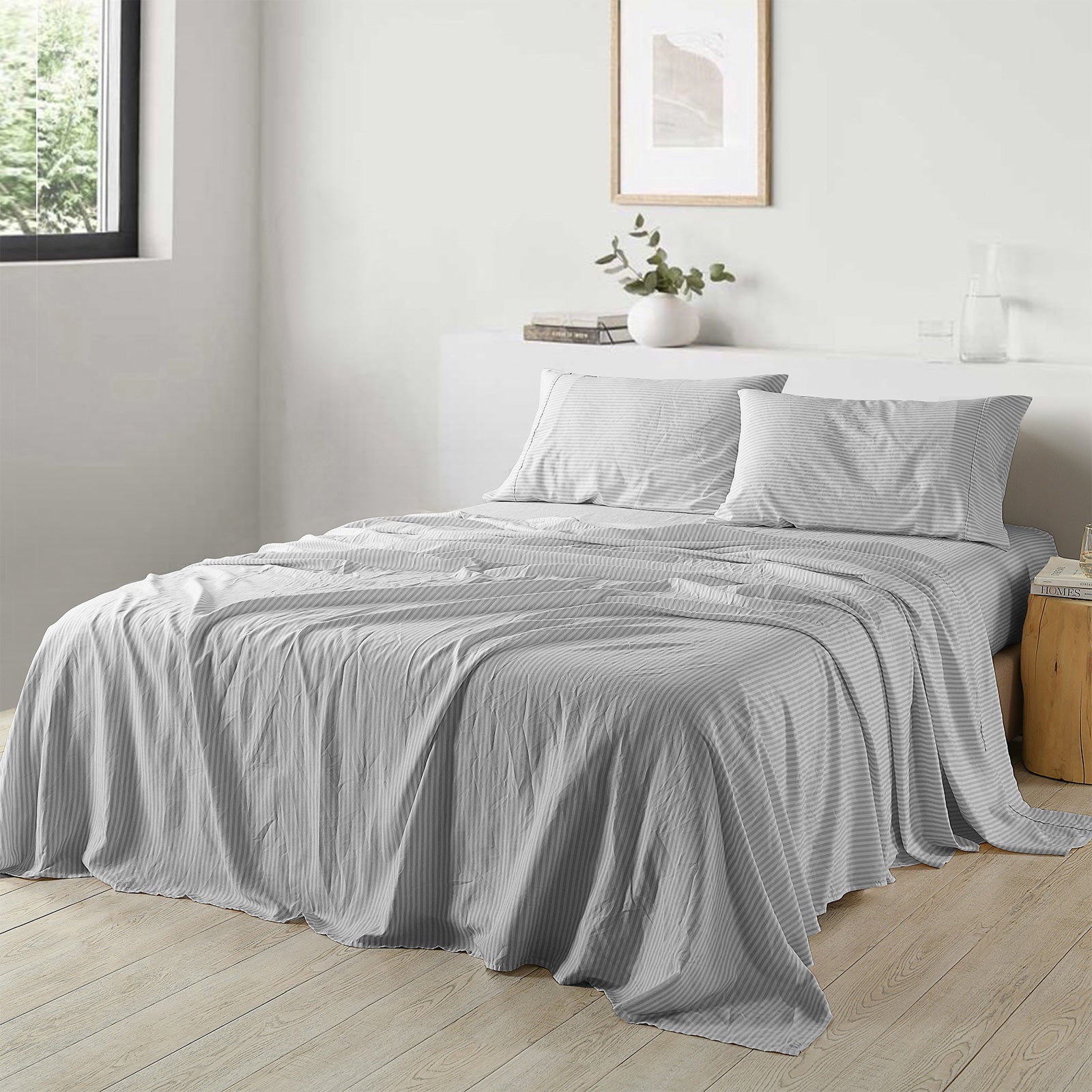 Temperature-Regulating Linen Blend King Sheet Set - Grey Royal Comfort