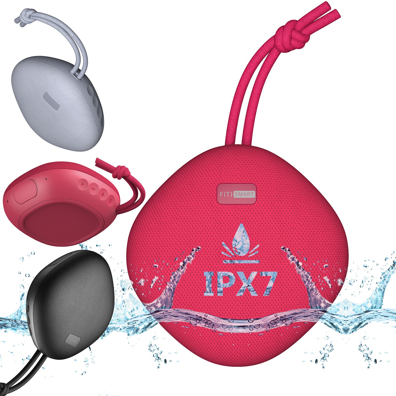 Waterproof Bluetooth Speaker Portable IPx7, Fit Smart - Red